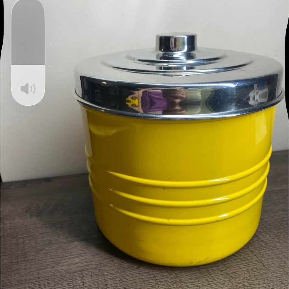 Pier 1 Imports Metal Canister Yellow with Silver Lid India
